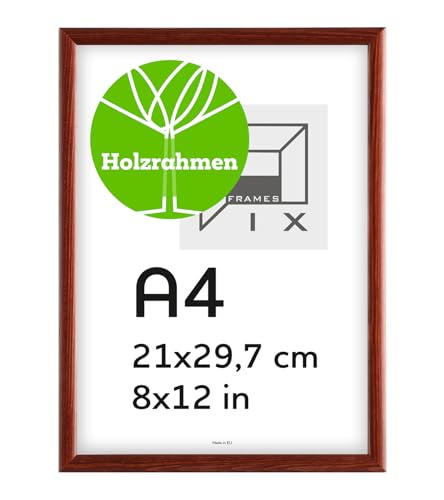 Pix FRAMES Bilderrahmen A4- Fotorahmen aus Holz - Rahmen mit Scheiben aus acrylglas - Rahmen zum Aufhängen und Aufstellen - Modern Photo Frame - 21x29,7 cm - Mahagoni von Pix FRAMES