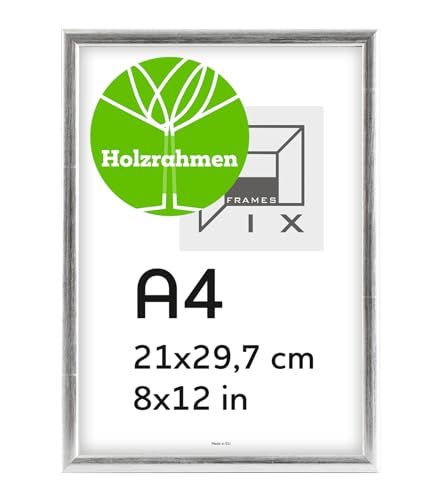 Pix FRAMES Bilderrahmen A4- Fotorahmen aus Holz - Rahmen mit Scheiben aus acrylglas - Rahmen zum Aufhängen und Aufstellen - Modern Photo Frame - 21x29,7 cm - Silber von Pix FRAMES