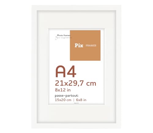 Pix FRAMES Bilderrahmen A4 - Idea Pass Kollektion - Holzrahmen mit Passepartout - Picture Frame - Holzbilderrahmen - Holz Bilderrahmen - Fotorahmen 21x29,7/15x20 cm - Weiß Pix FRAMES Bilderrahmen A4 - Idea Pass Kollektion - Holzrahmen mit Passepartout - Picture Frame - Holzbilderrahmen - Holz Bilderrahmen - Fotorahmen 21x29,7/15x20 cm - Weiß von Pix FRAMES