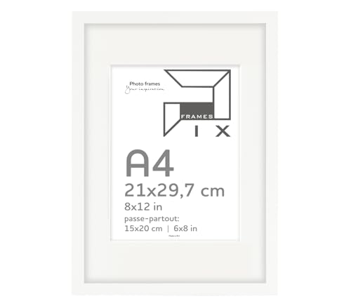 Pix FRAMES Bilderrahmen A4 - Idea Pass Kollektion - Holzrahmen mit Passepartout - Picture Frame - Holzbilderrahmen - Holz Bilderrahmen - Fotorahmen 21x29,7/15x20 cm - Weiß von Pix FRAMES