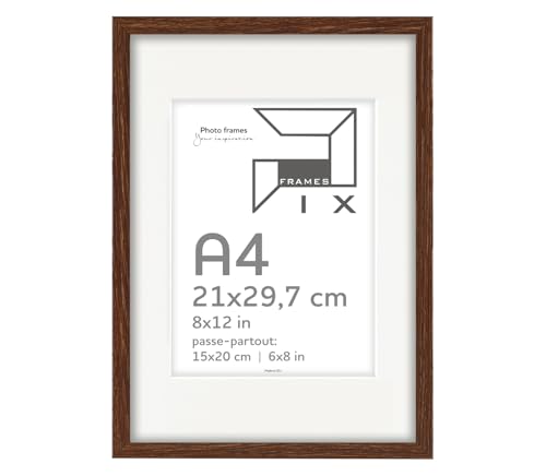 Pix FRAMES Bilderrahmen A4 Set x4 - Holzrahmen mit Passepartout - Picture Frame - Holzbilderrahmen - Holz Bilderrahmen - Fotorahmen Dunkelbraun von Pix FRAMES