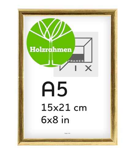 Pix FRAMES Bilderrahmen A5 - Fotorahmen aus Holz - Rahmen mit Scheiben aus acrylglas - Rahmen zum Aufhängen und Aufstellen - Modern Photo Frame - 15x21 cm - Gold Pix FRAMES Bilderrahmen A5 - Fotorahmen aus Holz - Rahmen mit Scheiben aus acrylglas - Rahmen zum Aufhängen und Aufstellen - Modern Photo Frame - 15x21 cm - Gold von Pix FRAMES