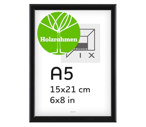 Pix FRAMES Bilderrahmen A5 - Fotorahmen aus Holz - Rahmen mit Scheiben aus acrylglas - Rahmen zum Aufhängen und Aufstellen - Modern Photo Frame - 15x21 cm - Schwarz von Pix FRAMES