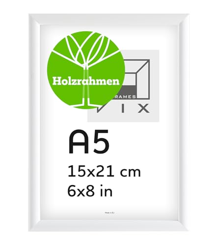 Pix FRAMES Bilderrahmen A5 - Fotorahmen aus Holz - Rahmen mit Scheiben aus acrylglas - Rahmen zum Aufhängen und Aufstellen - Modern Photo Frame - 15x21 cm - Weiß von Pix FRAMES