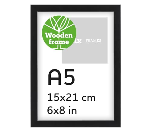 Pix FRAMES Bilderrahmen A5 Holz - Holzrahmen mit Scheiben aus acrylglas - Picture Frame - Holzbilderrahmen - Holz Bilderrahmen - Fotorahmen 15x21 cm - Schwarz Pix FRAMES Bilderrahmen A5 Holz - Holzrahmen mit Scheiben aus acrylglas - Picture Frame - Holzbilderrahmen - Holz Bilderrahmen - Fotorahmen 15x21 cm - Schwarz von Pix FRAMES
