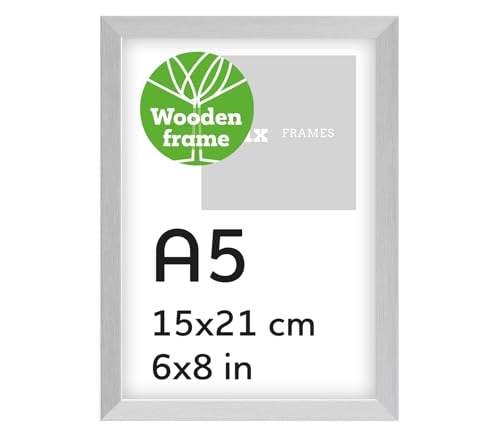 Pix FRAMES Bilderrahmen A5 Holz - Holzrahmen mit Scheiben aus acrylglas - Picture Frame - Holzbilderrahmen - Holz Bilderrahmen - Fotorahmen 15x21 cm - Silber Pix FRAMES Bilderrahmen A5 Holz - Holzrahmen mit Scheiben aus acrylglas - Picture Frame - Holzbilderrahmen - Holz Bilderrahmen - Fotorahmen 15x21 cm - Silber von Pix FRAMES