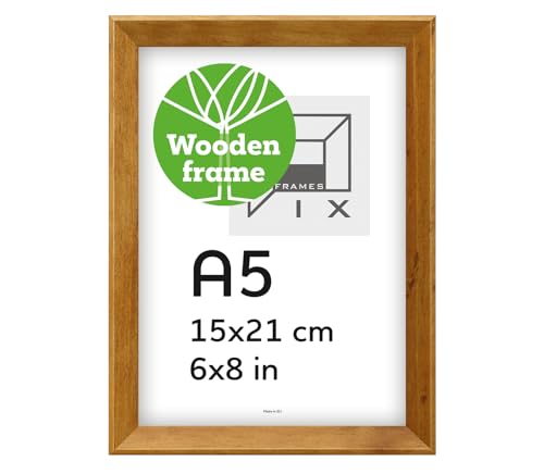 Pix FRAMES Bilderrahmen A5 - Kollektion Magic Nature - Fotorahmen aus Holz - Rahmen mit Scheiben aus acrylglas - Rahmen zum Aufhängen und Aufstellen - Modern Photo Frame - 15x21 cm - Honig von Pix FRAMES