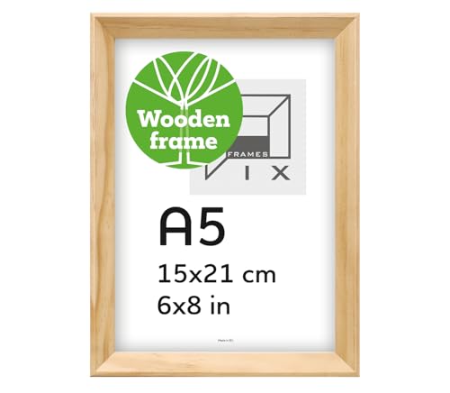 Pix FRAMES Bilderrahmen A5 - Kollektion Magic Nature - Fotorahmen aus Holz - Rahmen mit Scheiben aus acrylglas - Rahmen zum Aufhängen und Aufstellen - Modern Photo Frame - 15x21 cm - Naturfarbe von Pix FRAMES