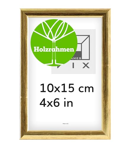 Pix FRAMES Bilderrahmen - Fotorahmen aus Holz - Rahmen mit Scheiben aus acrylglas - Rahmen zum Aufhängen und Aufstellen - Modern Photo Frame - 10x15 cm - Gold von Pix FRAMES