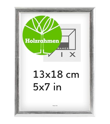 Pix FRAMES Bilderrahmen - Fotorahmen aus Holz - Rahmen mit Scheiben aus acrylglas - Rahmen zum Aufhängen und Aufstellen - Modern Photo Frame - 13x18 cm - Silber von Pix FRAMES