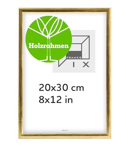 Pix FRAMES Bilderrahmen - Fotorahmen aus Holz - Rahmen mit Scheiben aus acrylglas - Rahmen zum Aufhängen und Aufstellen - Modern Photo Frame - 20x30 cm - Gold von Pix FRAMES