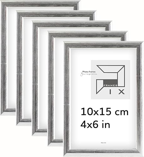 Pix FRAMES Bilderrahmen - Fotorahmen aus Holz mit Scheiben aus acrylglas - Rahmen zum Aufhängen und Aufstellen - Modern Photo Frame - 10x15 cm x5 Set - Silber von Pix FRAMES