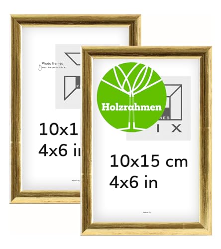 Pix FRAMES Bilderrahmen - Fotorahmen aus Holz mit Scheiben aus acrylglas - Rahmen zum Aufhängen und Aufstellen - Modern Photo Frame - 10x15 cm x2 Set - Gold Pix FRAMES Bilderrahmen - Fotorahmen aus Holz mit Scheiben aus acrylglas - Rahmen zum Aufhängen und Aufstellen - Modern Photo Frame - 10x15 cm x2 Set - Gold von Pix FRAMES