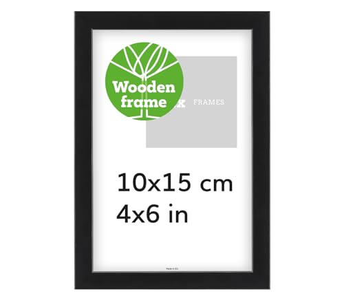 Pix FRAMES Bilderrahmen Holz - Holzrahmen mit Plexiglas - Picture Frame - Holzbilderrahmen - Holz Bilderrahmen - Fotorahmen 10x15 cm - Schwarz von Pix FRAMES