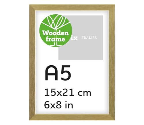 Pix FRAMES Bilderrahmen Holz - Holzrahmen mit Plexiglas - Picture Frame - Holzbilderrahmen - Holz Bilderrahmen - Fotorahmen 15x21 cm - Gold von Pix FRAMES