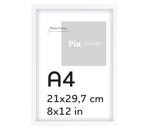 Pix FRAMES Bilderrahmen Holz - Holzrahmen mit Plexiglas - Picture Frame - Holzbilderrahmen - Holz Bilderrahmen - Fotorahmen 21x29,7 cm - Weiß von Pix FRAMES