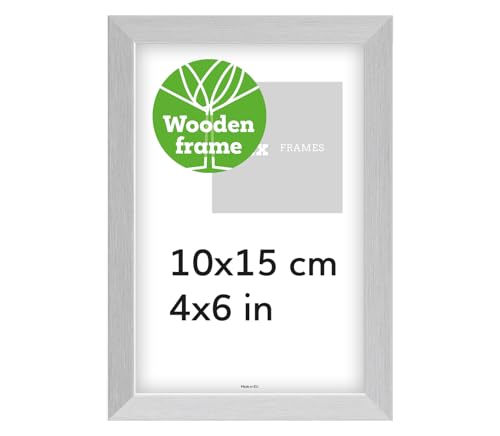 Pix FRAMES Bilderrahmen Holz - Holzrahmen mit Plexiglas - Picture Frame - Holzbilderrahmen - Holz Bilderrahmen - Fotorahmen 10x15 cm - Silber von Pix FRAMES