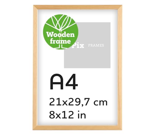 Pix FRAMES Bilderrahmen Holz - Holzrahmen mit Plexiglas - Picture Frame - Holzbilderrahmen - Holz Bilderrahmen - Fotorahmen 21x29,7 cm - Natural von Pix FRAMES