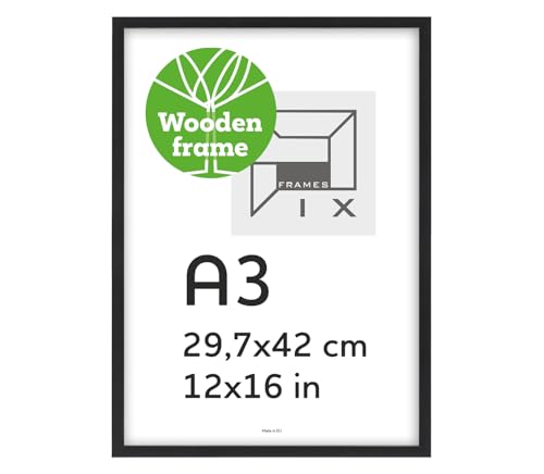 Pix FRAMES Bilderrahmen Holz - Holzrahmen mit Scheiben aus acrylglas - Picture Frame - Holzbilderrahmen - Holz Bilderrahmen - Fotorahmen 29,7x42 cm - Schwarz von Pix FRAMES