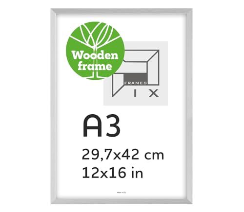 Pix FRAMES Bilderrahmen Holz - Holzrahmen mit Scheiben aus acrylglas - Picture Frame - Holzbilderrahmen - Holz Bilderrahmen - Fotorahmen 29,7x42 cm - Silber von Pix FRAMES