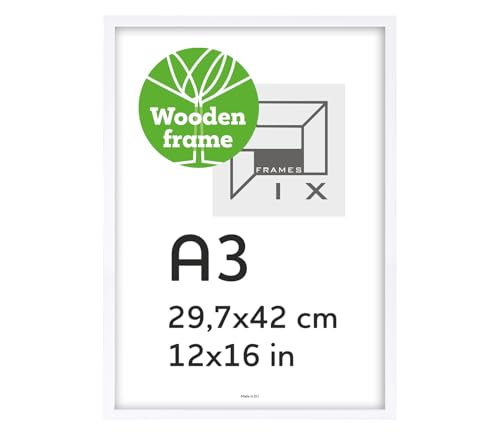 Pix FRAMES Bilderrahmen Holz - Holzrahmen mit Scheiben aus acrylglas - Picture Frame - Holzbilderrahmen - Holz Bilderrahmen - Fotorahmen 29,7x42 cm - Weiß von Pix FRAMES