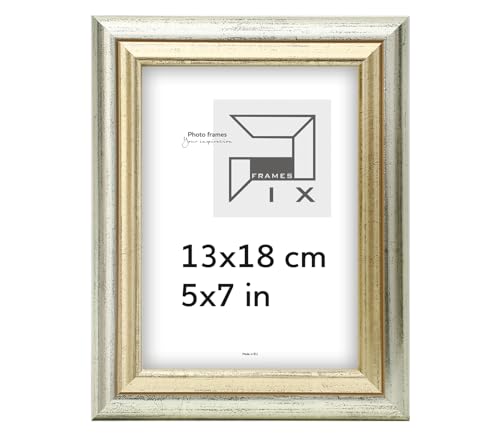 Pix FRAMES Bilderrahmen Vintage 13x18 cm - Fotorahmen aus Holz mit Scheiben aus Plexiglas - Retro Rahmen zum Aufhängen und Aufstellen - Gealterter Fotorahmen - Silber-Gold von Pix FRAMES