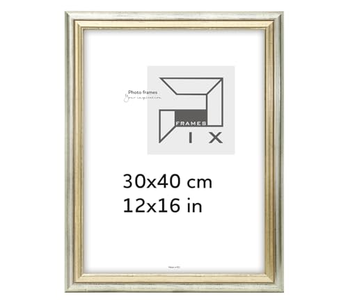 Pix FRAMES Bilderrahmen Vintage 30x40 cm - Fotorahmen aus Holz mit Scheiben aus Plexiglas - Retro Rahmen zum Aufhängen - Gealterter Fotorahmen - Silber-Gold Pix FRAMES Bilderrahmen Vintage 30x40 cm - Fotorahmen aus Holz mit Scheiben aus Plexiglas - Retro Rahmen zum Aufhängen - Gealterter Fotorahmen - Silber-Gold von Pix FRAMES