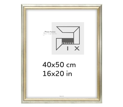 Pix FRAMES Bilderrahmen Vintage 40x50 cm - Fotorahmen aus Holz mit Scheiben aus Plexiglas - Retro Rahmen zum Aufhängen - Gealterter Fotorahmen - Silber-Gold Pix FRAMES Bilderrahmen Vintage 40x50 cm - Fotorahmen aus Holz mit Scheiben aus Plexiglas - Retro Rahmen zum Aufhängen - Gealterter Fotorahmen - Silber-Gold von Pix FRAMES