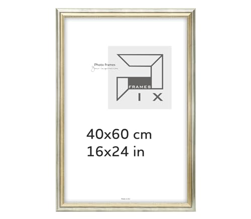 Pix FRAMES Bilderrahmen Vintage 40x60 cm - Fotorahmen aus Holz mit Scheiben aus Plexiglas - Retro Rahmen zum Aufhängen - Gealterter Fotorahmen - Silber-Gold Pix FRAMES Bilderrahmen Vintage 40x60 cm - Fotorahmen aus Holz mit Scheiben aus Plexiglas - Retro Rahmen zum Aufhängen - Gealterter Fotorahmen - Silber-Gold von Pix FRAMES