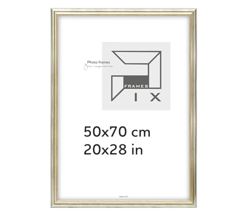 Pix FRAMES Bilderrahmen Vintage 50x70 cm - Fotorahmen aus Holz mit Scheiben aus Plexiglas - Retro Rahmen zum Aufhängen - Gealterter Fotorahmen - Silber-Gold Pix FRAMES Bilderrahmen Vintage 50x70 cm - Fotorahmen aus Holz mit Scheiben aus Plexiglas - Retro Rahmen zum Aufhängen - Gealterter Fotorahmen - Silber-Gold von Pix FRAMES