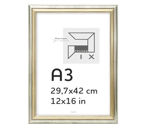 Pix FRAMES Bilderrahmen Vintage A3 - Fotorahmen aus Holz mit Scheiben aus acrylglas - Retro Rahmen zum Aufhängen - Gealterter Fotorahmen - 29,7x42 cm - Silber-Gold Pix FRAMES Bilderrahmen Vintage A3 - Fotorahmen aus Holz mit Scheiben aus acrylglas - Retro Rahmen zum Aufhängen - Gealterter Fotorahmen - 29,7x42 cm - Silber-Gold von Pix FRAMES