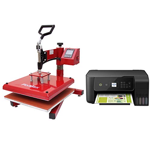 PixMax 38cm x 38cm Transferpresse Schwingpresse Hitzepresse Textilpresse T-Shirtpresse Sublimation inkl. Inkjet Drucker Sublimationspapier von PixMax