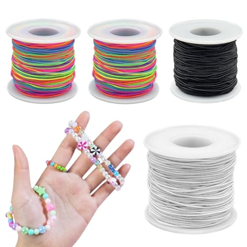 1mm Gummiband für Armbänder - 4 Rollen Gummikordel, Elastisches Band für Armbänder Gummischnur, Gummi Armband zum Basteln, Elasten Nylonfaden für DIY Schmuckherstellung, Halsketten, Perlen von Pixaro