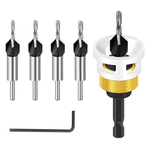 Bohrsenker mit Tiefenanschlag - 6 tlg Kegelsenker Bohrer Set, Bohrer mit Senker,Senker Holzbohrer mit 1/4" Hex Schaft, präzise Bohrungen, für Holzverarbeitung Bohrsenker mit Tiefenanschlag - 6 tlg Kegelsenker Bohrer Set, Bohrer mit Senker,Senker Holzbohrer mit 1/4" Hex Schaft, präzise Bohrungen, für Holzverarbeitung von Pixaro