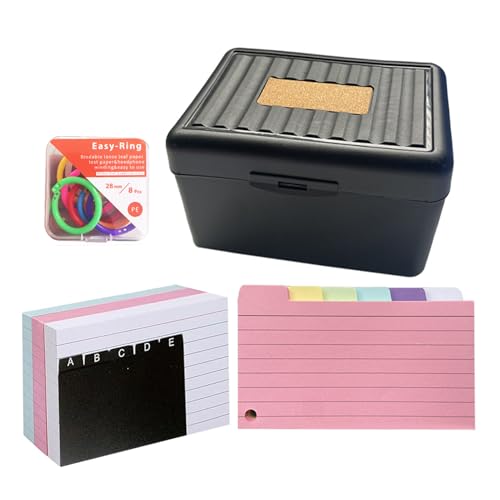 Karteikarten Box Set- Lernkarten Box mit 150 Karteikarten für A7 + 150 Farbiges Futter mit Buchringe, Lernkarten Box für unterwegs, Lernnotizen, Rezepte Oder Lernkarten,14.5 x 9 x 8 cm (Schwarz) von Pixaro