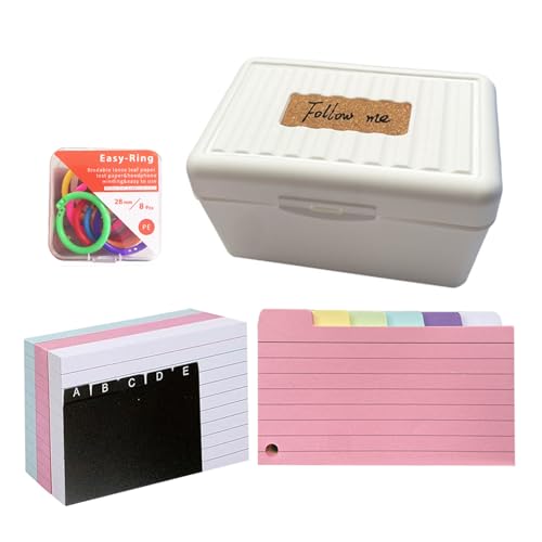Karteikarten Box Set- Lernkarten Box mit 150 Karteikarten für A7 + 150 Farbiges Futter mit Buchringe, Lernkarten Box für unterwegs, Lernnotizen, Rezepte Oder Lernkarten,14.5 x 9 x 8 cm (Weiß) von Pixaro