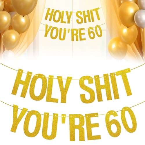 Pixaro Banner "Happy 60th Birthday", Dekoration zum 60. Geburtstag, goldenes Glitzer-Banner, Geburtstagsparty-Dekoration, 60. Geburtstag, lustiges Zubehör, Banner-Dekorationen für Damen und Herren Pixaro Banner "Happy 60th Birthday", Dekoration zum 60. Geburtstag, goldenes Glitzer-Banner, Geburtstagsparty-Dekoration, 60. Geburtstag, lustiges Zubehör, Banner-Dekorationen für Damen und Herren von Pixaro