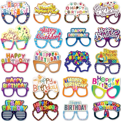 Happy Birthday-Brillen – 20 Verschiedene mehrfarbige Brillendekorationen – Fotoautomaten-Requisiten – originelles Partyzubehör – lustige Gastgeschenke – von PixiPy Happy Birthday-Brillen – 20 Verschiedene mehrfarbige Brillendekorationen – Fotoautomaten-Requisiten – originelles Partyzubehör – lustige Gastgeschenke – von PixiPy von PixiPy