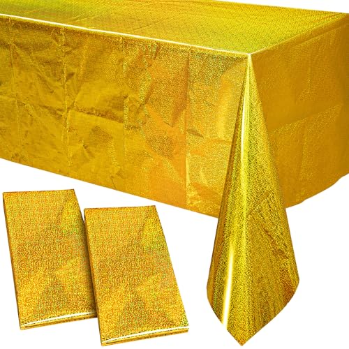 PixiPy Hochwertige Einweg-Tischdecke aus Kunststoff (2er-Pack, Gold, 1 m x 2,7 m) – Elegante Tischdecke für Partys – einfache Reinigung für Geburtstage – rechteckige Tischdecke von PixiPy