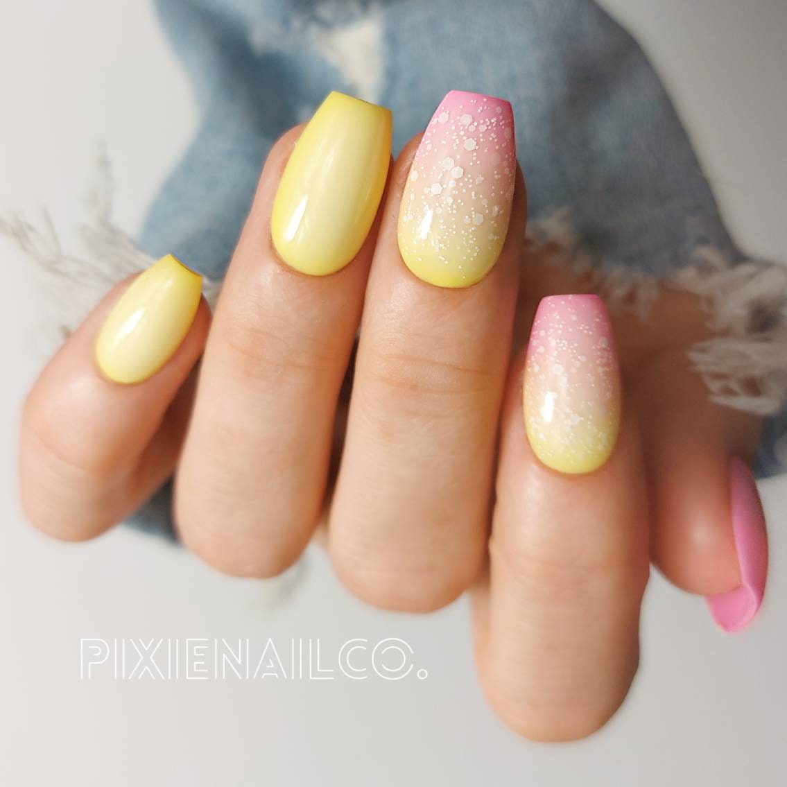 Pink & Gelb Ombre Hard Gel Press On Nails, Apres Ons, Sommernägel Pink & Gelb Ombre Hard Gel Press On Nails, Apres Ons, Sommernägel von PixieNailCo