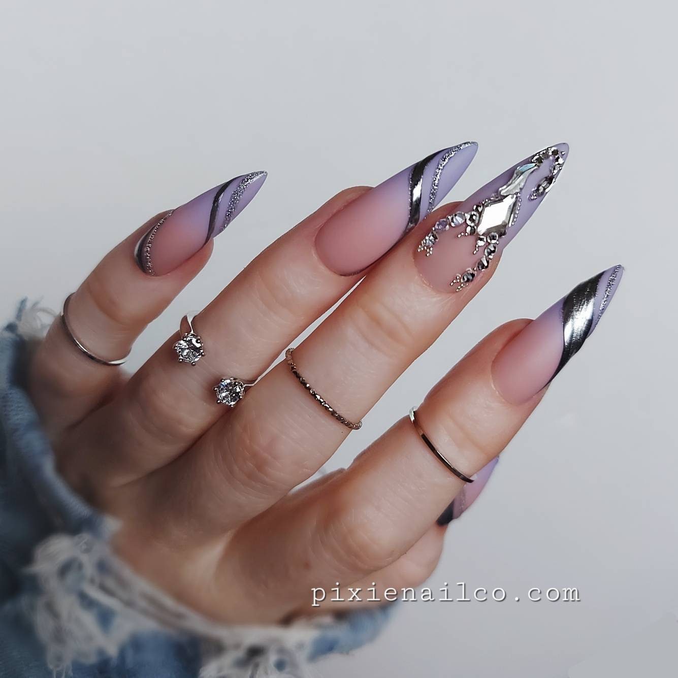 Reflektierende Glitter French Fade Ombre Hard Gel Press On Nails Professionelle Wiederverwendbare Nägel von PixieNailCo