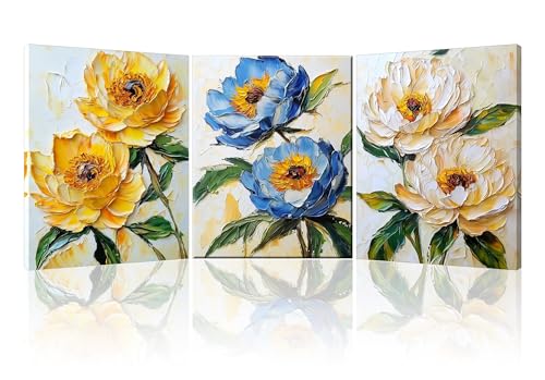Piy Painting 3 er set Leinwand Bilder Bunte Flora Blumen Bilder Mit Rahmen Wandbilder Wohnzimmer Poster & Kunstdrucke Minimalist Modern Leinwandbild Schlafzimmer Badezimmer Wanddekoration 30×40 cm von Piy Painting