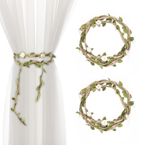 Pizens Vorhang Raffhalter 2 Stück, Blumen Vorhanghalter, Elegant Gardinenhalter Zugband für Haus oder Outdoor, Schlichte Dekoration (Weiße Blumen) von Pizens