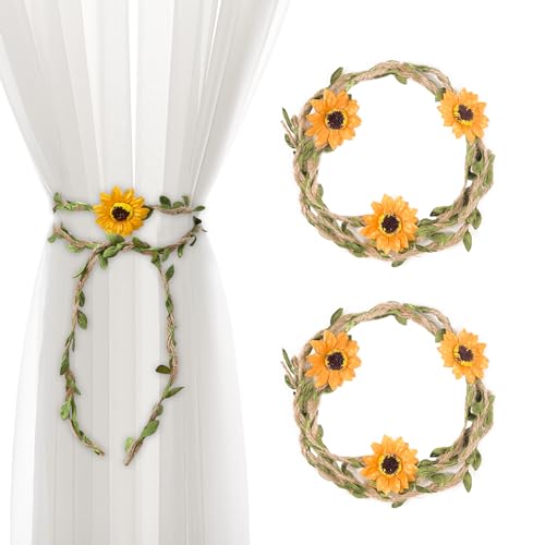 Vorhang Raffhalter 2 Stück, Blumen Vorhanghalter, Elegant Gardinenhalter Zugband für Haus oder Outdoor, Schlichte Dekoration (Sonnenblume) von Pizens