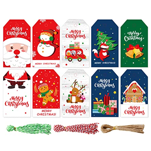 100 Stück Kraftpapier-Etiketten, Weihnachts-Kraftanhänger mit Bindfaden, für Feiertage, Geschenkpapier, Etikettenpaket von Pjeghbvop