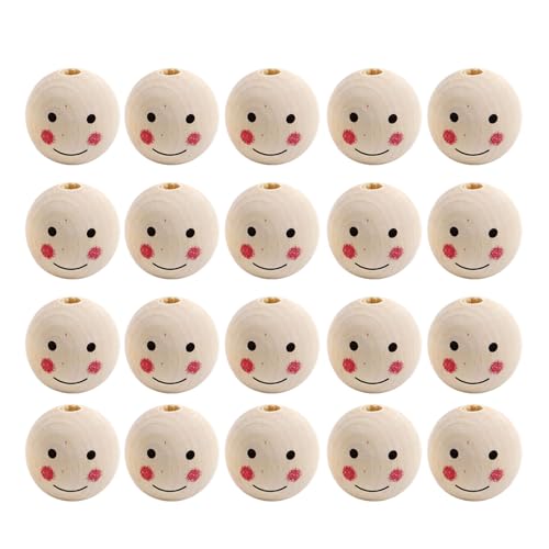20pcs Natürliche Holzperlen Süße Lächelnde Gesichtsmuster Schmuck Herstellung Vorräte Lächeln Gesicht Perlen Holz Runde Perlen von Pjeghbvop