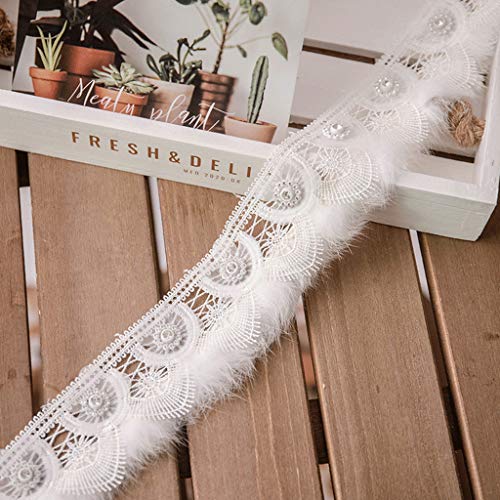 91 cm plissiertes gerafftes Netz-Spitzenband mit Rüschenbesatz und Kunstperlen, Applikation für Hochzeit, Brautkleid, Nähen, Basteln, Kleidung, Dekoration von Pjeghbvop