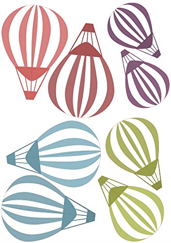 PLAGE 3D Decoration-Striped [4/8 Hot Air Balloons], Plastik, Colorful, 14 x 0.1 x 11 cm, 8-Einheiten von PLAGE