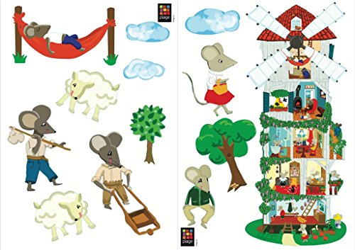 PLAGE Wandaufkleber-Kinder-Mäuse Mühle Dekoration für Sockel, 2 Blätter 29,7 x 21 cm, Vinyl, Colorful, 29.7 x 0.1 x 21 cm von PLAGE