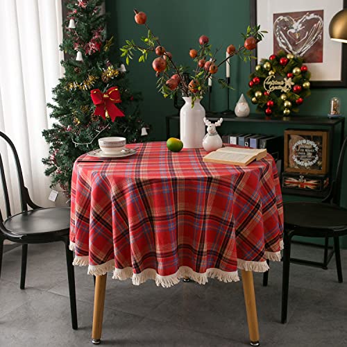 Plancholo Buffalo Plaid Tischdecke mit Quasten, kariert, rechteckig, Tischdecke für Bauernhaus, Weihnachten, Party, Dekoration, Rot, 99 x 140 cm von Plancholo